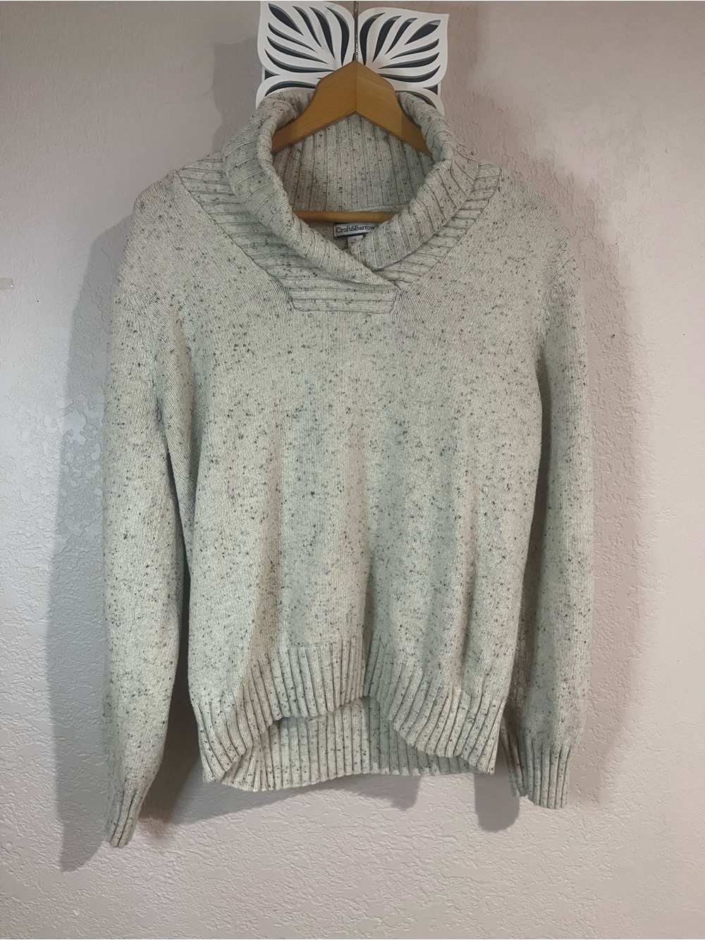 Croft & Barrow Cozy Shawl Collar Cream Speckled Sweater
